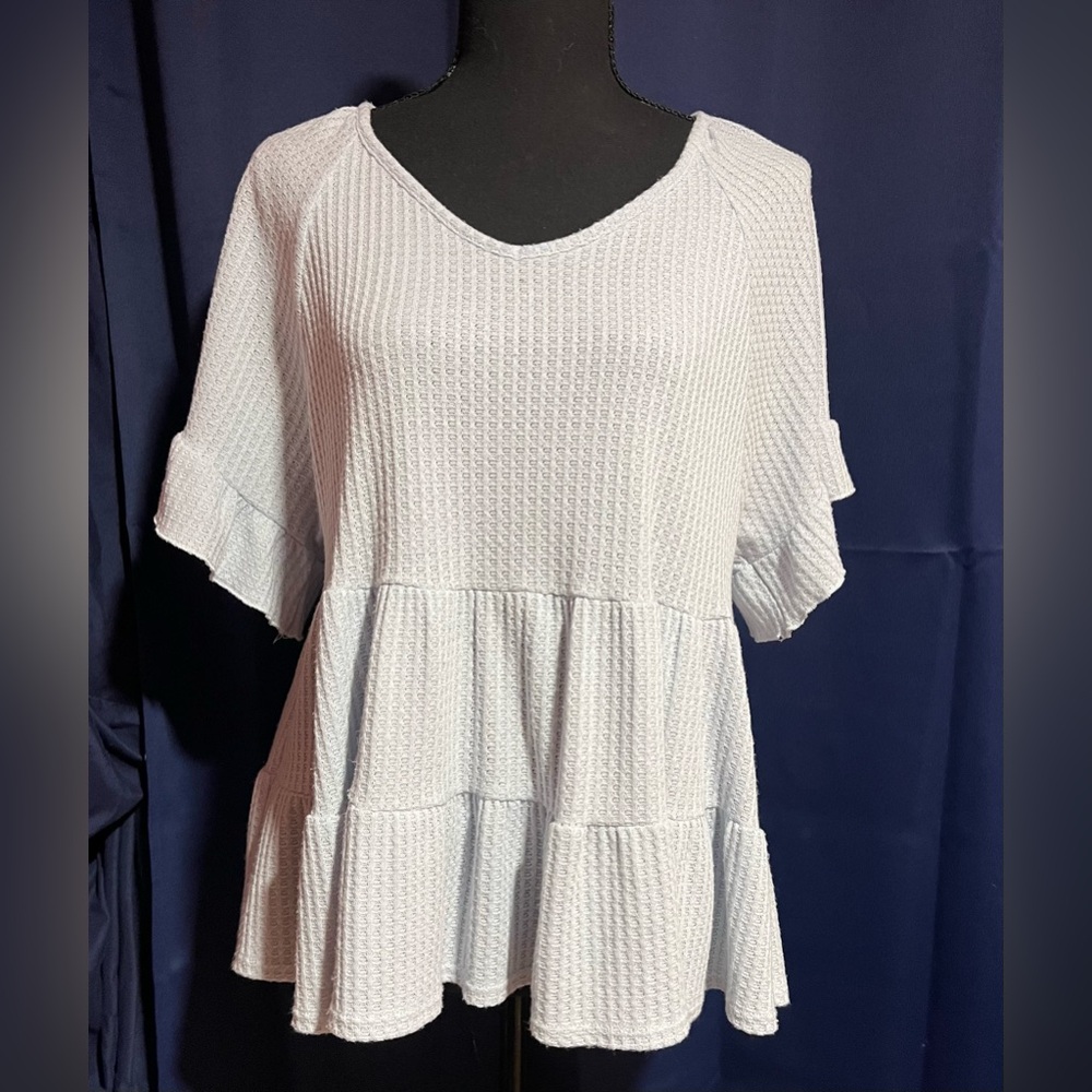 Altar'd State Icy Blue Textured Ruffle Blouse